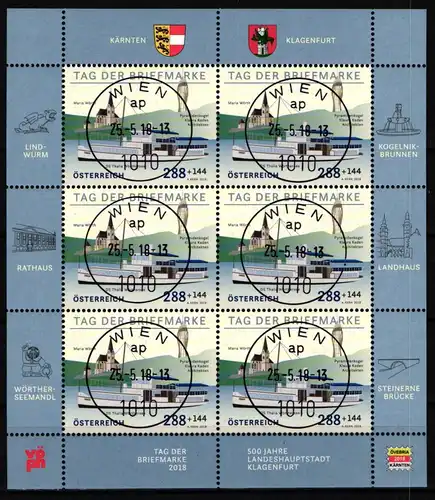 Österreich 2399 gestempelt Kleinbogen mit Ersttagsstempel / Stadt #JA849