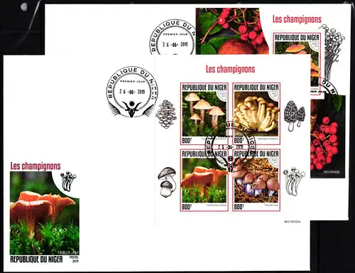 Niger 6569-6572 und Block 1013 gestempelt Kleinbogen als FDC /Pilze #JA916