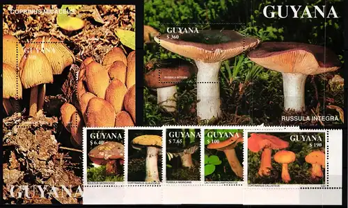 Guyana 3680-3684 und Block 142 und 143 postfrisch Pilze #JA872