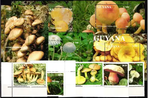 Guyana 4136-4140 und Block 269-273 postfrisch Pilze #JA873