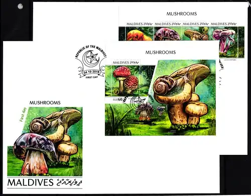 Malediven 7928-7931 und Block 1251 gestempelt Kleinbogen als FDC / Pilze #JA904