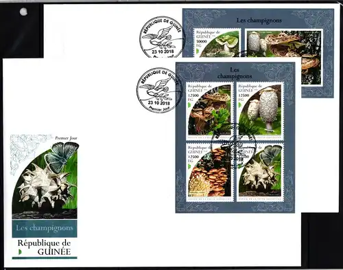 Guinea 13386-13389 und Block 2979 gestempelt Kleinbogen als FDC / Pilze #JA932