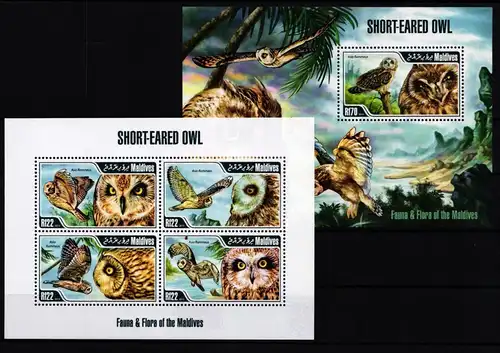 Malediven 4933-4936 und Block 652 postfrisch Kleinbogen / Eule #JA999