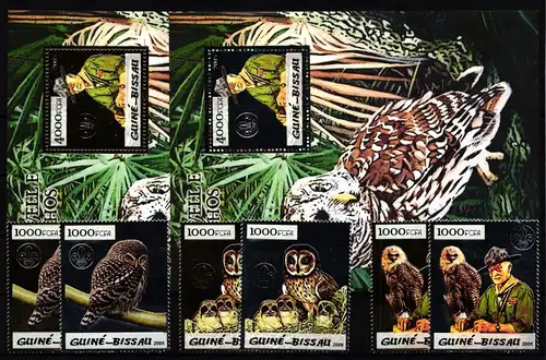 Guinea Bissau aus 2916-2923, Block 485 und 486 postfrisch Eulen #JH101