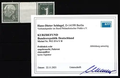 BRD Bund WZ 15 b Y II postfrisch Kurzbefund Schlegel BPP #JL728