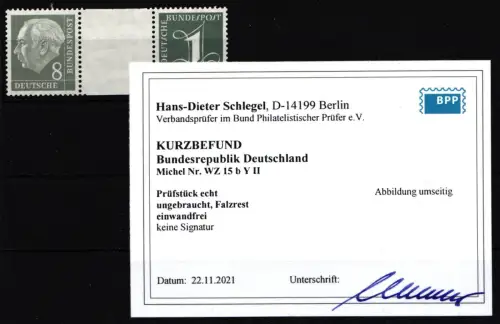 BRD Bund WZ 15 b Y II postfrisch Kurzbefund Schlegel BPP #JL728