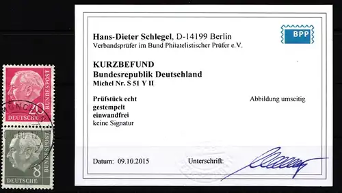 BRD Bund S 51 YII gestempelt Kurzbefund Schlegel BPP #JL794