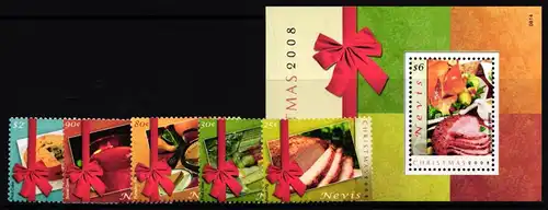 Nevis 2316-2320 und Block 276 postfrisch Weihnachten #II020
