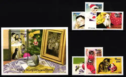 Nevis 1289-1294 und Block 151 postfrisch Weihnachten #II029