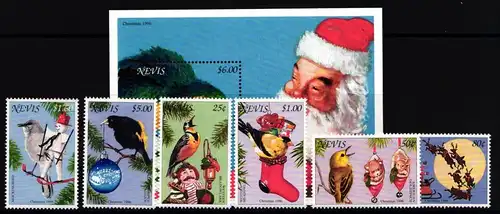Nevis 1068-1073 und Block 119 postfrisch Weihnachten #II030