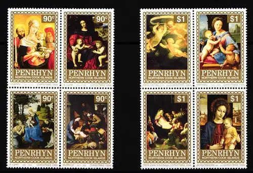 Penrhyn 567-574 postfrisch Viererblöcke / Weihnachten #II135