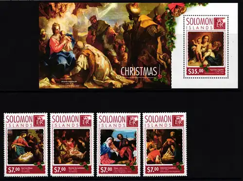 Salomon Inseln 2882-2885 und Block 358 postfrisch Weihnachten #II157