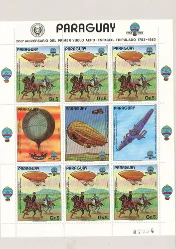 Paraguay 3698-3703, Klb 3704 postfrisch Ballonfahrt #JQ881