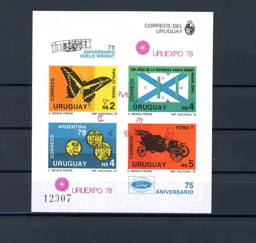 Uruguay Block 40 B "MUESTRA" postfrisch Briefmarkenausstellung #JQ895