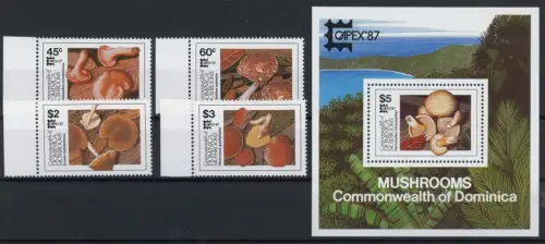 Dominica 1036-1039 + Bl. 39 + Bl. 120 postfrisch Pilze #JQ868