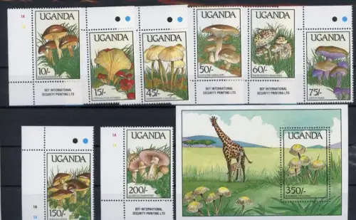 Uganda 667-674 + Bl. 95 postfrisch Pilze #JQ877