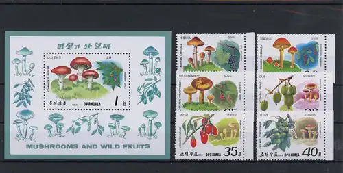 Nordkorea 2999-3004, Block 244 postfrisch Pilze #JQ997