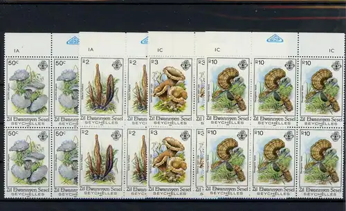 äußere Seychellen Sechserblock 92-95 postfrisch Pilze #JO654