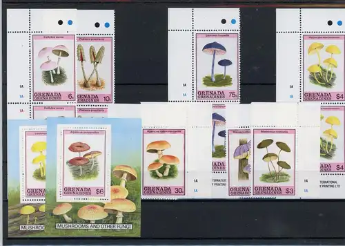 Grenada/ Grenadinen 1191-1198, Block 174-175 postfrisch Pilze #JO619