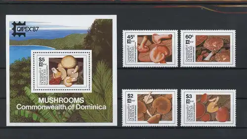 Dominica 1036-1039, Block 120 postfrisch Pilze #JO689