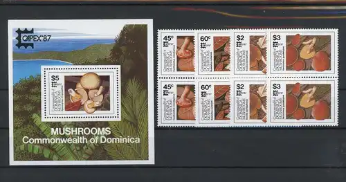 Dominica Paare 1036-1039, Block 120 postfrisch Pilze #JO690
