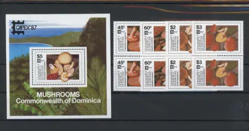 Dominica Paare 1036-1039, Block 120 postfrisch Pilze #JO690