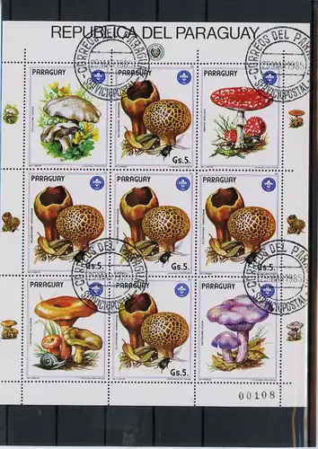 Paraguay Kleinbogen 3835-3841 gestempelt Pilze #JO731