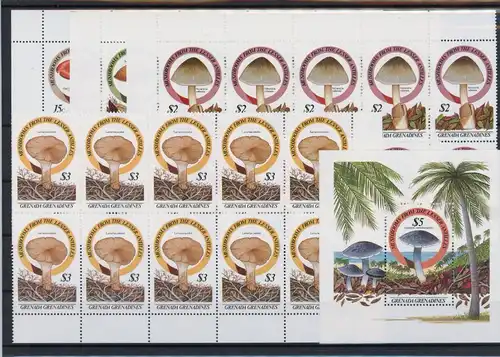Grenada/ Grenadinen Zehnerbogen 771-774, Block 111 postfrisch Pilze #JO774