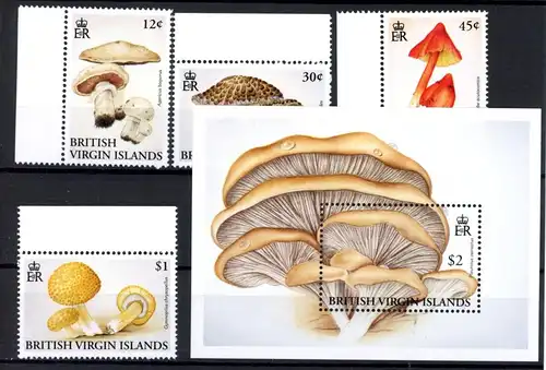 Jungferninseln 755-758 + Bl. 73 postfrisch Pilze #JR655