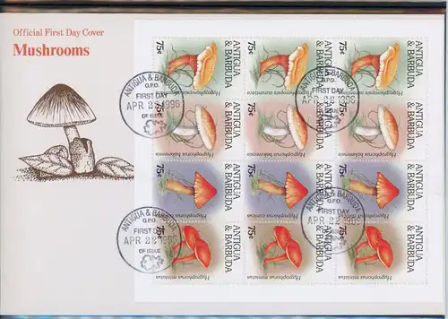 Antigua Barbuda ZD Bg 2324-2327, Block 338 Pilze Ersttagesbrief/FDC #JO784