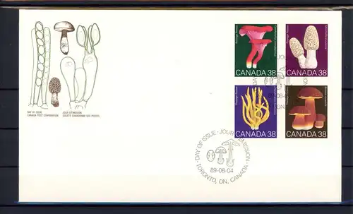 Kanada Viererblock 1142-1145 Pilze Ersttagesbrief/FDC #JO800