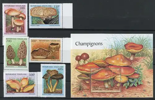 Togo 3050-3055 + Bl. 454 postfrisch Pilze #JR697