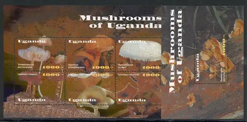 Uganda KB mit 2492-2497 Bl. 357 postfrisch Pilze #JR784