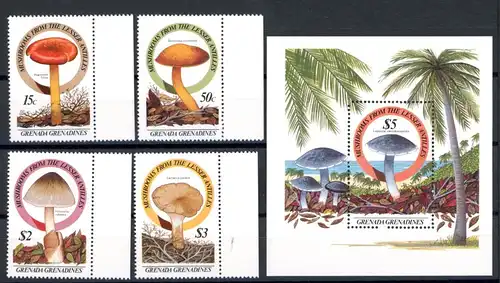 Grenada/ Grenadinen 771-774 + Bl. 111 postfrisch Pilze #JR827