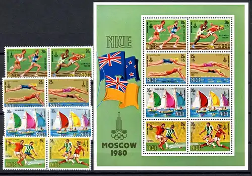 Niue 358-365 + Bl. 38 postfrisch Olympia 1980 Moskau #JR834