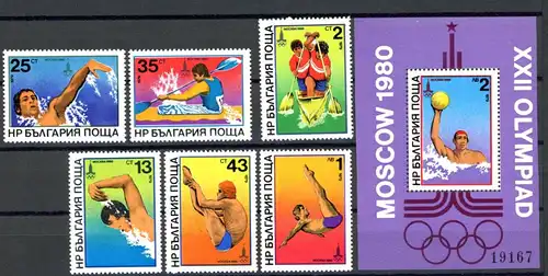 Bulgarien 2840-2845 + Bl. 98 postfrisch Olympia 1980 Moskau #JR833