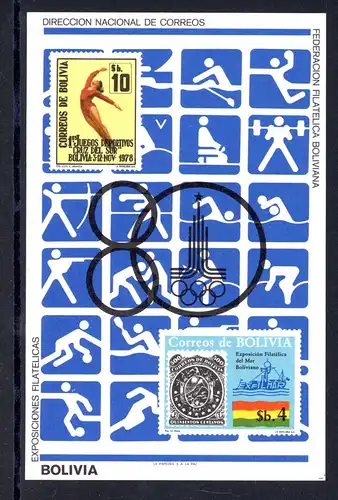 Bolivien Block 100 postfrisch Olympia 1980 Moskau #JR836