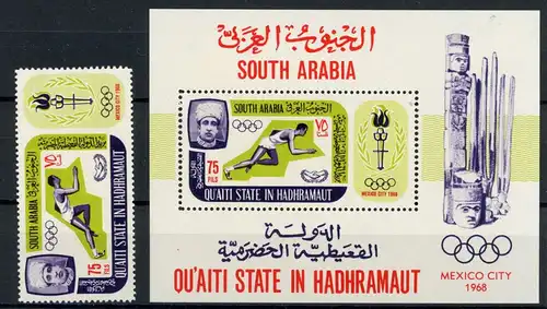 Aden Qu'Aitistate 106A + Bl. 7A postfrisch Olympia Mexiko 1968 #JR862