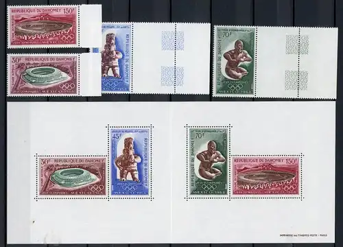 Dahomey 360-363 + Bl. 15 gefaltet postfrisch Olympia 1968 Mexiko #JR895