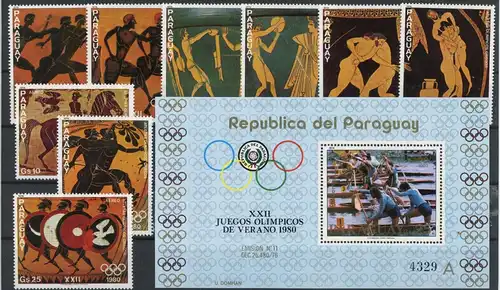Paraguay 3239-3247 + Bl. 346 postfrisch Olympia 1980 Moskau #JR906