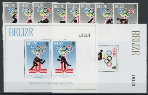 Belize 432-439 + Bl. 10-11 postfrisch Olympia 1980 Moskau #JR897