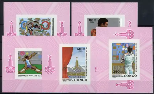Kongo Brazza. Einzelblocks 707-711 postfrisch Olympia 1980 Moskau #JR928