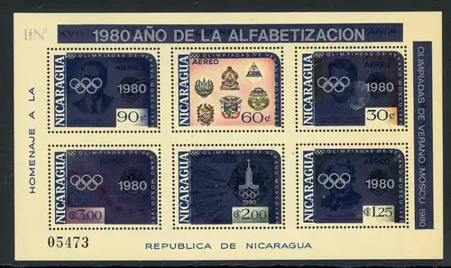 Nicaragua Block 125 postfrisch Olympia 1980 Moskau #JR918