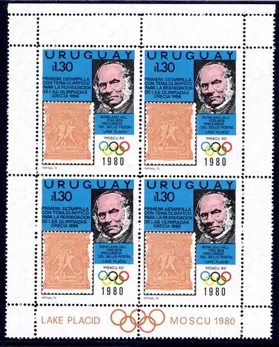 Uruguay 4er Block 1538 postfrisch Olympia 1980 Lake Placid / Moskau #JR950