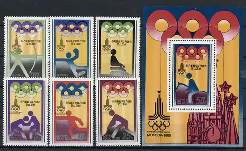 Korea 1890-1895 + Bl. 62 postfrisch Olympia 1980 Moskau #JR917