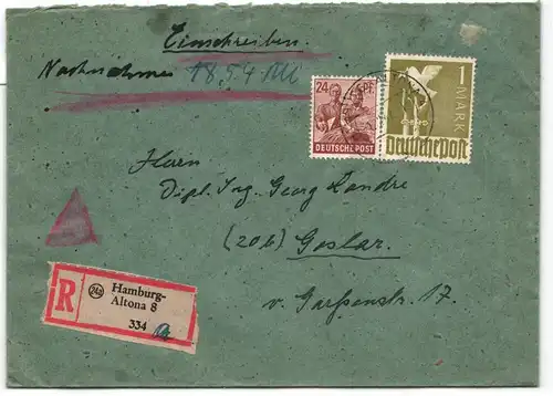 Alliierte Besetzung 951, 959 auf Brief als Mischfrankatur portogerecht #JQ003