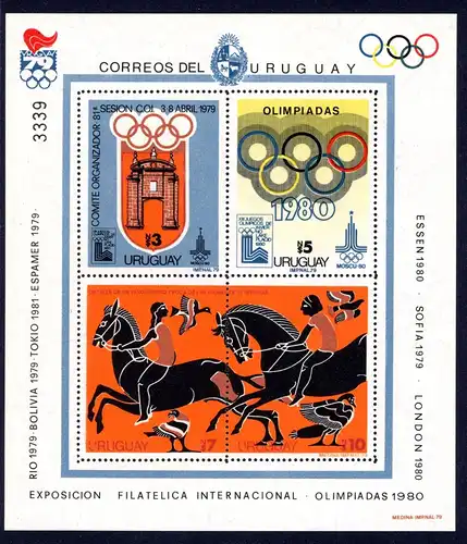 Uruguay Block 41 postfrisch Olympia 1980 Lake Placid / Moskau #JR962