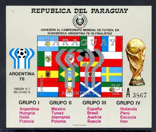 Paraguay Block 320 postfrisch Fußball WM 1978 #JR975