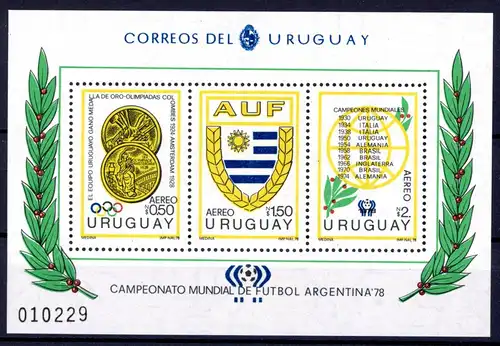 Uruguay Block 39 postfrisch Fußball WM 1978 #JR977