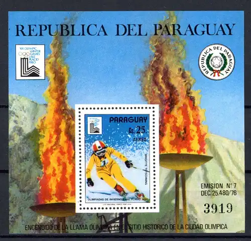 Paraguay Block 333 postfrisch Olympia 1980 Lake Placid #JR969